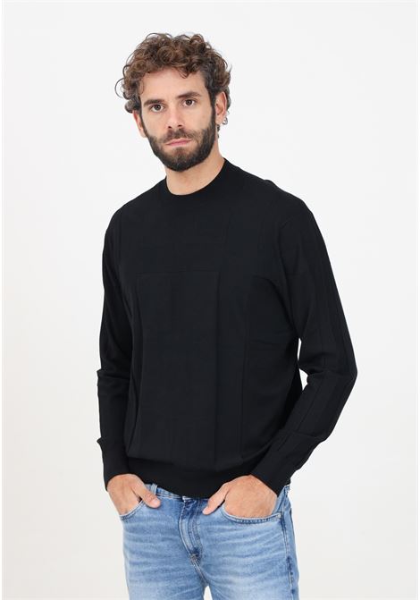 Black crew-neck sweater for men with geometric workmanship ARMANI EXCHANGE | XM000103AF10454UC001